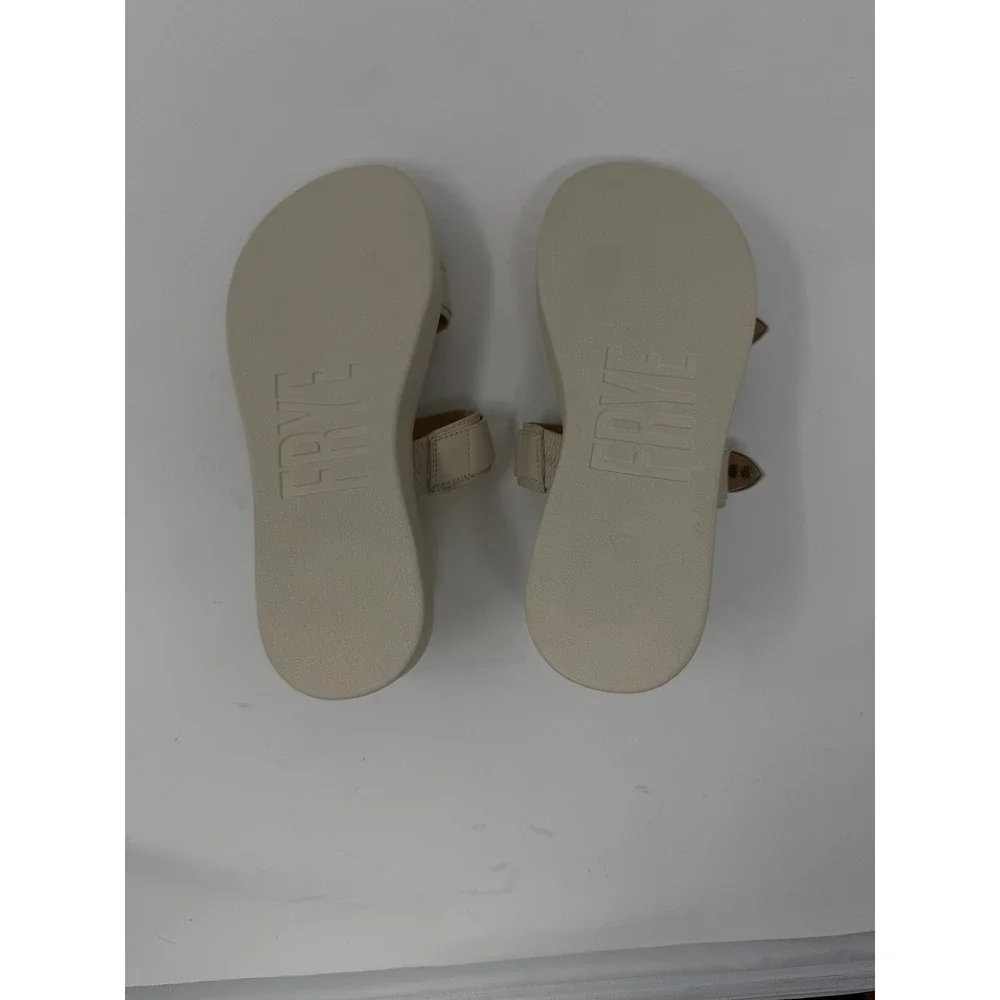 Frye Western Double Buckle Platform Slide Sandal Beige Leather Women Size 8